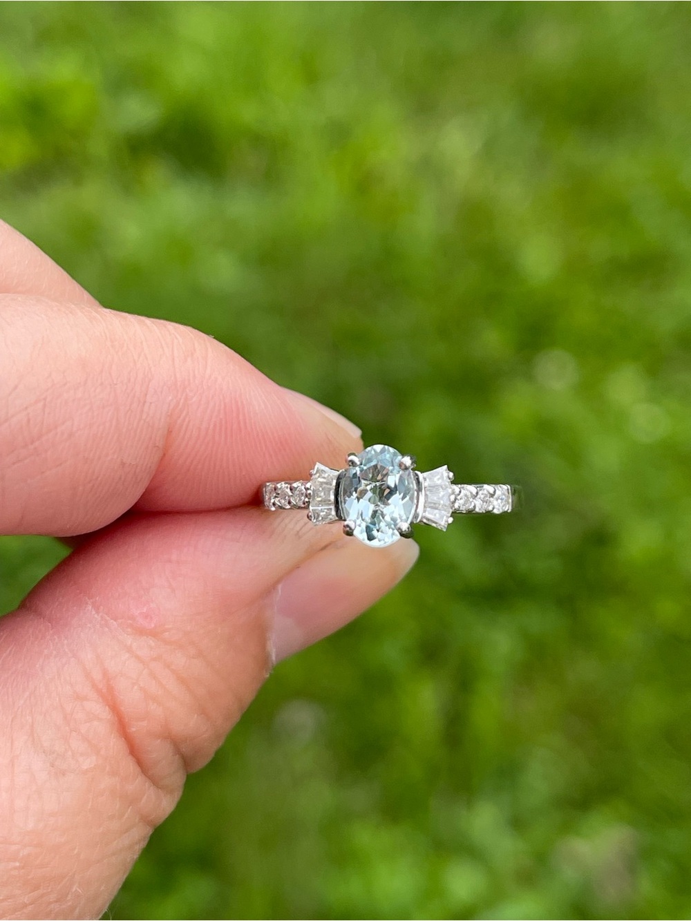 Mangoro Aquamarine and Moissanite Ring